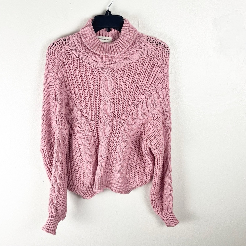 GOODNIGHT MACAROON Pink Long Sleeves Chunky Cable Knit Turtleneck Sweater Medium